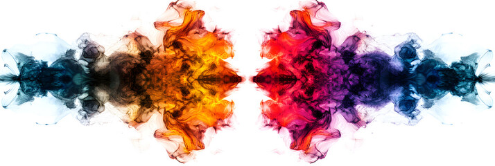 Symmetrical Multicolored Ink in Water Abstract Art- wide banner - white background