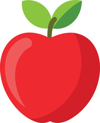 Fototapeta premium Red apple vector illustration: fresh, ripe, and healthy fruit with a green leaf, isolated on white