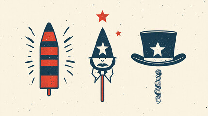 Festive Fourth of July Celebration Firecracker Hat and Uncle Sam Illustration