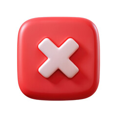 Obraz premium 3d red square cancel button with white cross isolated on transparent background