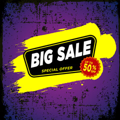 Big sale Discount banner. Special offer sale banner template with grunge background. Sale label and discounts background, Discount Promotion marketing poster design for web and Social.