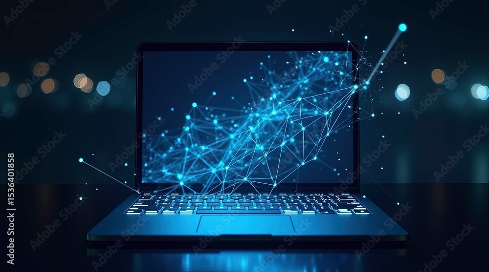 Poster digital network connection abstract blue glow technology web data dark mesh