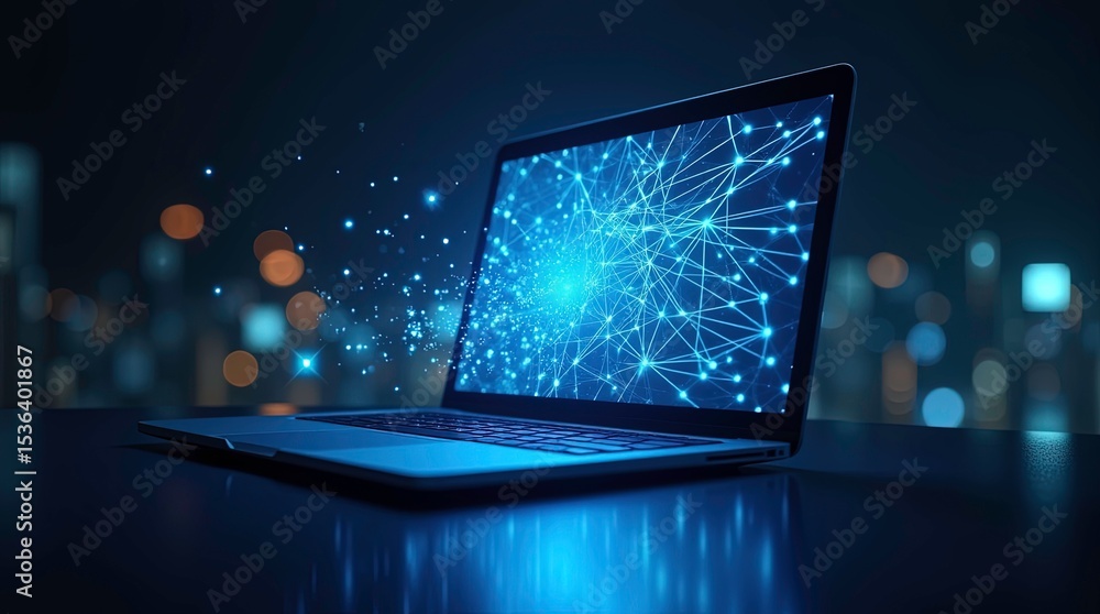 Poster digital network connection abstract blue glow technology web data dark mesh
