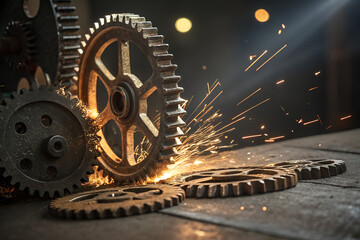 metal gears with golden lighting