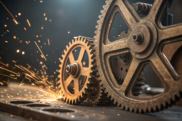 metal gears with golden lighting