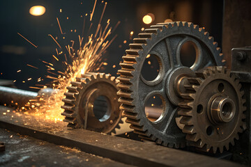 metal gears with golden lighting