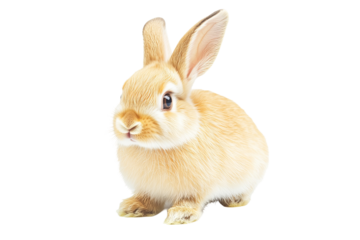 Studio portrait of adorable fluffy rabbit with transparent background in high-resolution PNG cutout for Easter designs, children’s book illustrations, web graphics, and versatile digital art projects
