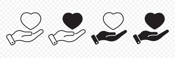 Heart in hand icons set, Healthcare, Donation and giving aid concept , Hands holding heart icon set. EPS 10