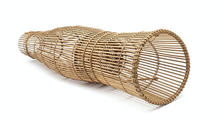 Traditional bamboo fishing trap (bubu) from Southeast Asia, isolated on white background. Generative AI