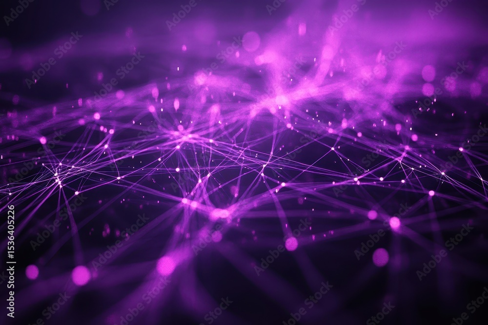 Poster abstract purple network with shining dots and connecting lines. good background for technology, scie