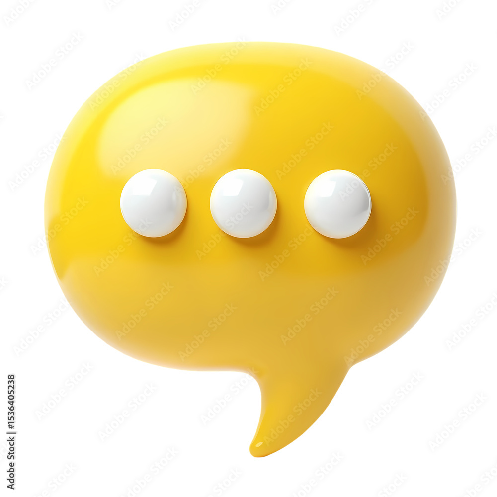 Poster a yellow speech bubble with three white dots inside of it isolated on transparent background