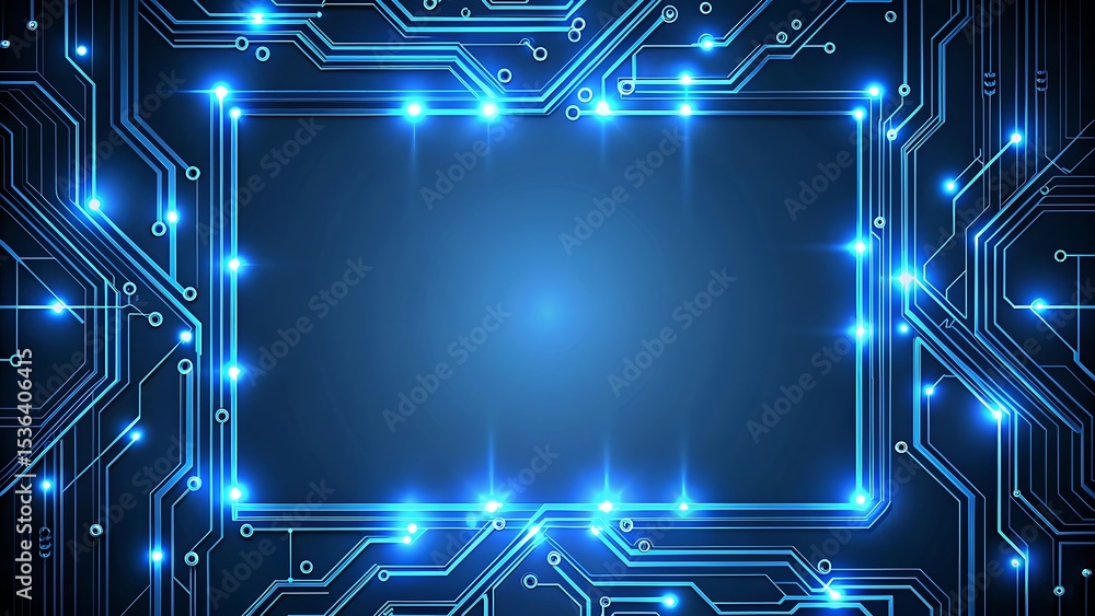Aufkleber glowing blue circuit board in futuristic design representing artificial intelligence, high-tech digi