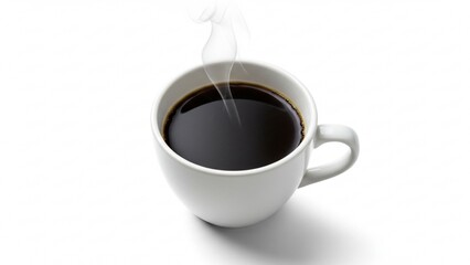 Obraz premium White coffee cup with hot black coffee in the middle of a plain white background