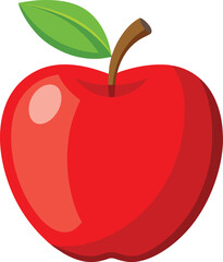 Red apple vector illustration with a fresh green leaf, symbolizing a healthy and delicious fruit