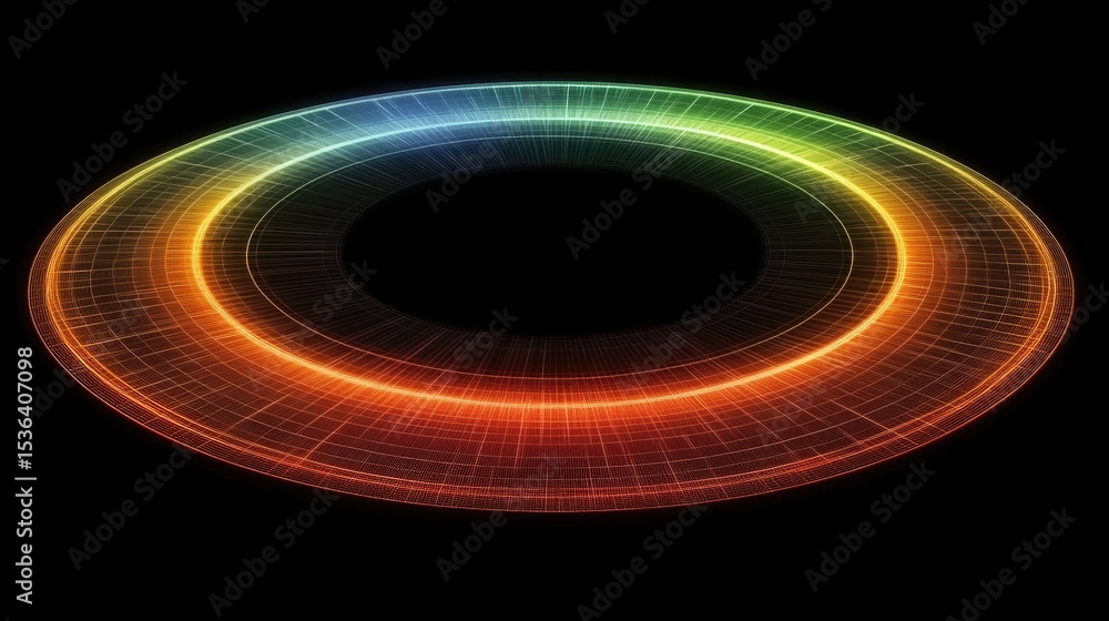 Poster dynamic circular light patterns digital art abstract design dark background vibrant colors modern co