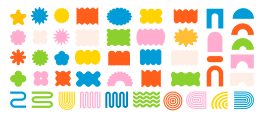 Abstract geometric shapes and icons. Colorful groovy brutal figures. Modern Swiss design aesthetic.