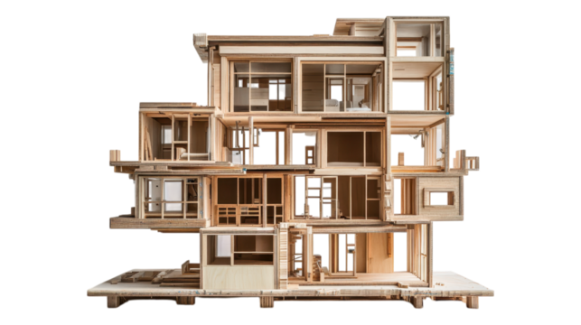 Detailed Wooden Architectural Model of a Modern House