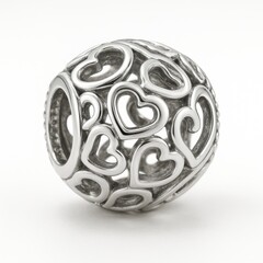A delicate silver charm bead featuring intricate heart patterns, designed for bracelet jewelry, set...