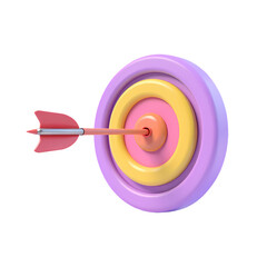 Arrow hitting the center of a target with pastel colors isolated on transparent background