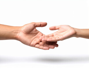 palmas de la mano de un hombre y de una mujer juntas y abiertas en actitud de dar o recibir sobre fondo blanco