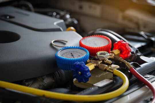 Car AC System Refrigerant Check and Recharge.