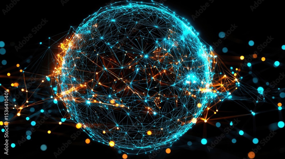 Poster exploring digital connectivity global network visualization abstract art dark background aerial pers