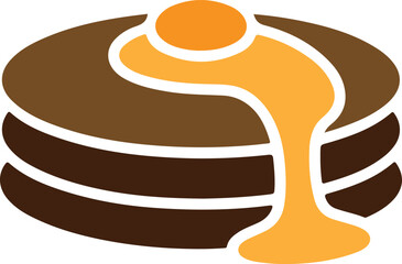 stacked pancake silhouette with syrup, fluffy pancakes with topping vector, breakfast pancake food icon