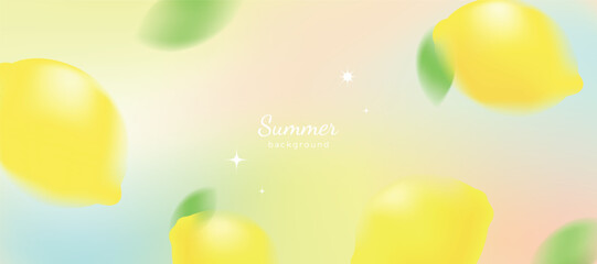Summer season gradient futuristic art background vector. Modern wallpaper design with lemon. Illustration design for social media, print, cover, banner, backdrop, packaging, ads.