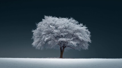 Frost-Covered Tree Standing in Snow