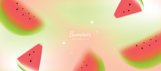 Summer season gradient futuristic art background vector. Modern wallpaper design with watermelon. Illustration design for social media, print, cover, banner, backdrop, packaging, ads.