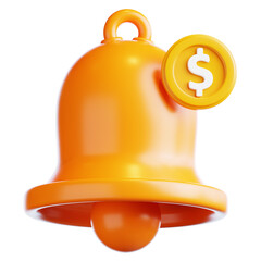 3D Render of Notification Bell with Coin
