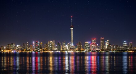 Obraz premium a city skyline at night