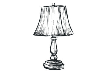 Obraz premium Hand-drawn table lamp sketch with textured shade and elegant base. Vector retro hand drawn illustration