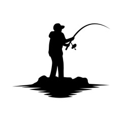 silhouette of a man fishing vector