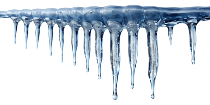 crystal clear icicle drips isolated on white background PNG , AI GENERATED