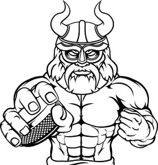A viking man ice hockey sports team cartoon mascot