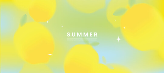 Summer season gradient futuristic art background vector. Modern wallpaper design with lemon. Illustration design for social media, print, cover, banner, backdrop, packaging, ads.