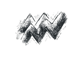Grunge aquarius zodiac symbol with brush stroke texture. Vector retro hand drawn illustration