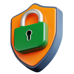 Padlock on Shield Security 3D Illustration