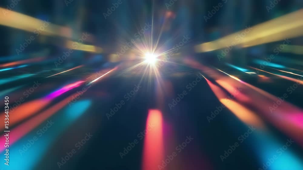 Poster colorful beams of light radiate in all directions, creating an engaging abstract display of digital 