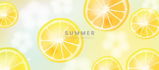 Summer season gradient futuristic art background vector. Modern wallpaper design with lemon. Illustration design for social media, print, cover, banner, backdrop, packaging, ads.