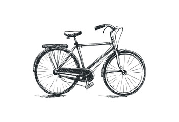 Fototapeta premium Vintage bicycle sketch with detailed frame and spokes. Vector retro hand drawn illustration