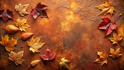 Autumnal foliage arranged on a rustic textured background provides a captivating display of fall colors.