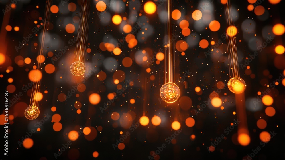 Poster dynamic orange light particles falling in dark background abstract digital art visual effects ethere