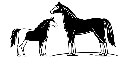 Horse Black Silhouette. Drawing of a horse line art.