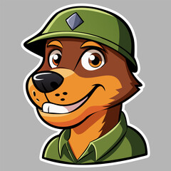 Cheerful Soldier Dog in Green Helmet.