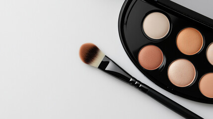 Minimal Eyeshadow Palette Mockup with Brush and Mirror on Clean White Background Under Soft Natural Lighting