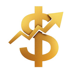 Gold Dollar Sign with Upward Trending Arrows: Financial Growth & Investment Success