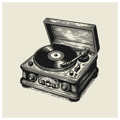 Turntable vintage hand drawing vector 02