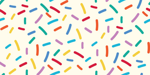 Colorful Seamless Pattern with Donut Candy Glaze and Rainbow Sprinkle Texture Featuring Tiny Vermicelli for Sweet Dessert Background and Bright Fun Bakery Inspired Illustration